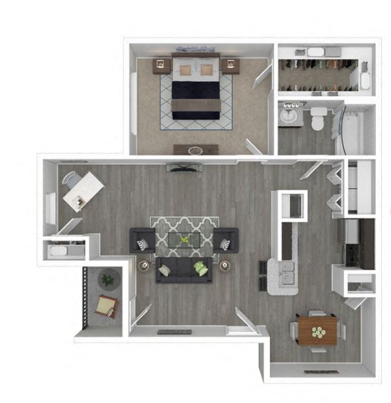 Floor plan for 1 bed, 1 bath, 750 sqft